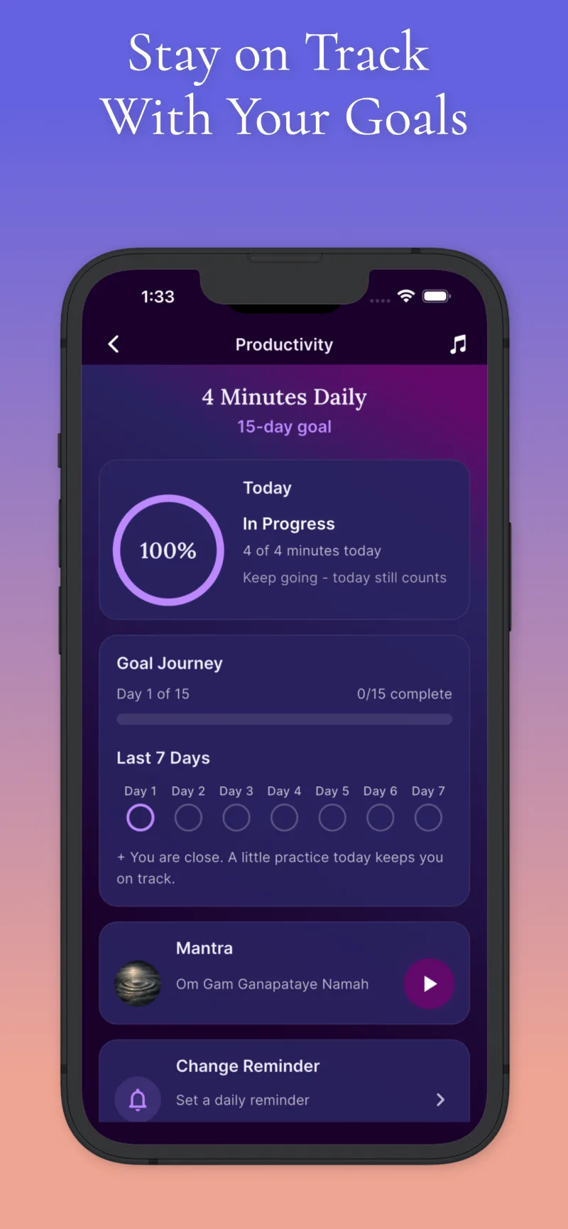 Mantra Yoga meditation timer with a 108-repetition session